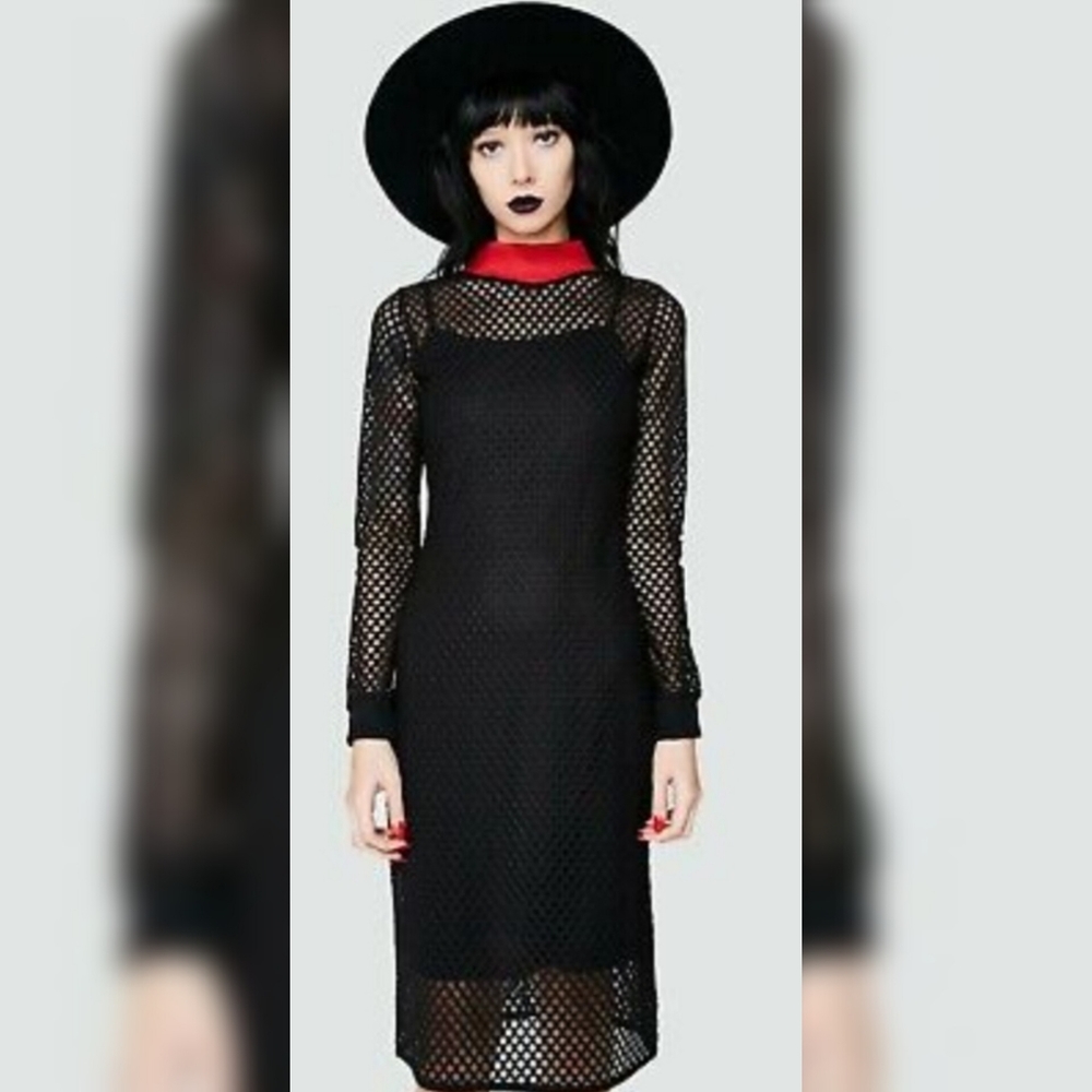 DISTURBIA Enmeshed Midi Dress Red Collar 4 NWOT